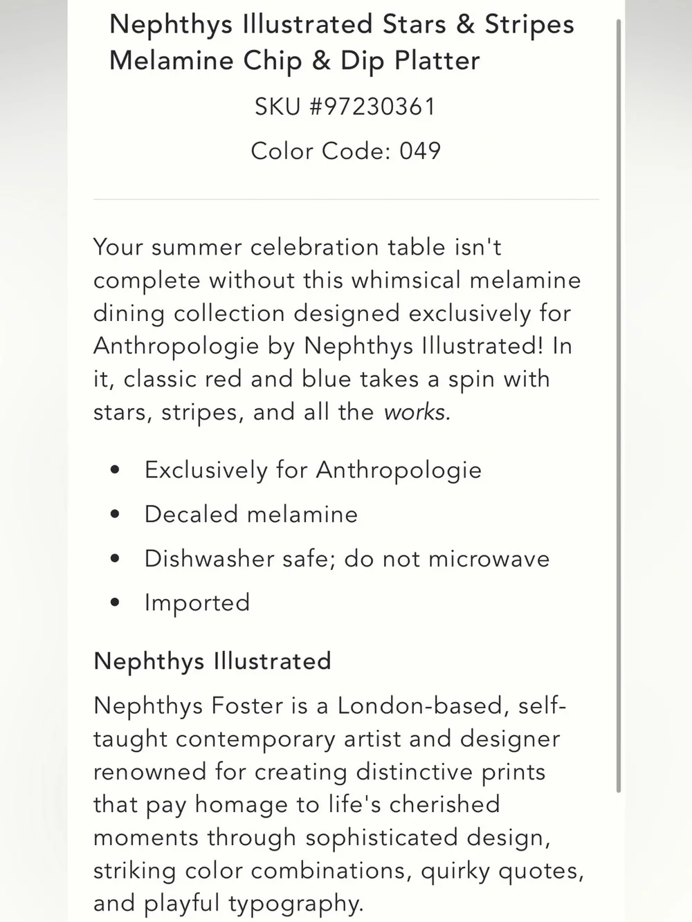 Anthropologie x Nephthys Tri-Section Platter - Blue, Red & White patriotic